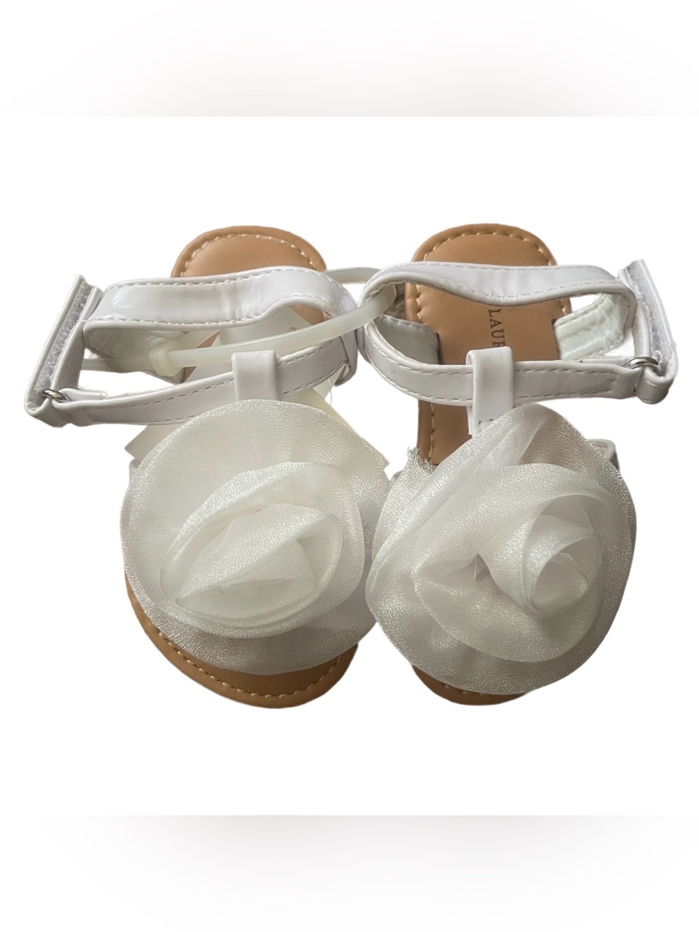 Laura Ashley Girls Toddler White Patent Flower Sandals Size 5